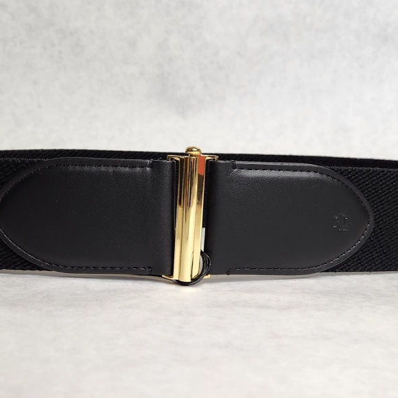 Size M Belt Interlock Stretch Belt Vegan leather Black Gold color RALPH LAUREN - Picture 7 of 13